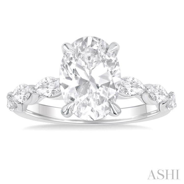 1.00 ctw Oval Shape Marquise and Round Cut Diamond Semi Mount Engagement Ring in 14K White Gold