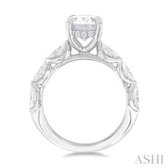 1.00 ctw Oval Shape Marquise and Round Cut Diamond Semi Mount Engagement Ring in 14K White Gold