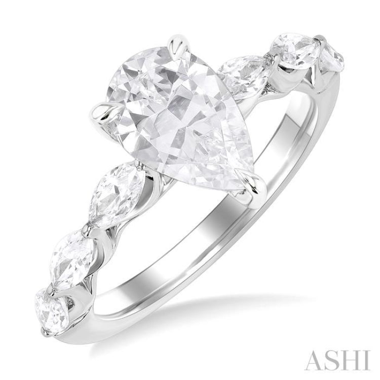 1.00 ctw Pear Shape Marquise and Round Cut Diamond Semi Mount Engagement Ring in 14K White Gold