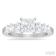 1.00 ctw Princess Shape Oval and Round Cut Diamond Semi Mount Engagement Ring in 14K White Gold