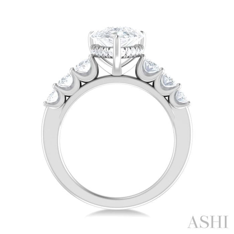 1 1/4 ctw Pers Shape Oval and Round Cut Diamond Semi Mount Engagement Ring in 14K White Gold