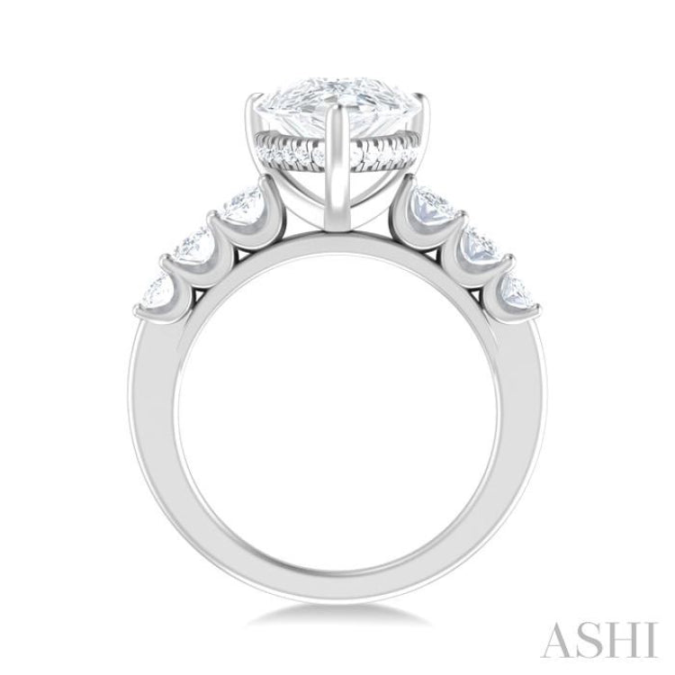 1 1/4 ctw Pers Shape Oval and Round Cut Diamond Semi Mount Engagement Ring in 14K White Gold