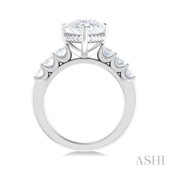 1 1/4 ctw Pers Shape Oval and Round Cut Diamond Semi Mount Engagement Ring in 14K White Gold