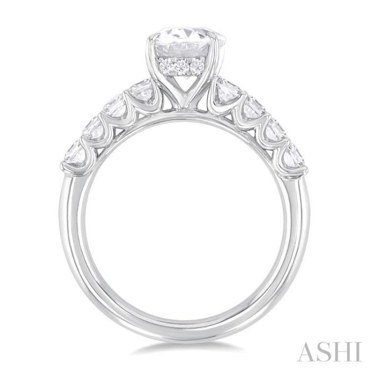 1 1/3 ctw Oval Shape Princess and Round Cut Diamond Semi Mount Engagement Ring in 14K White Gold