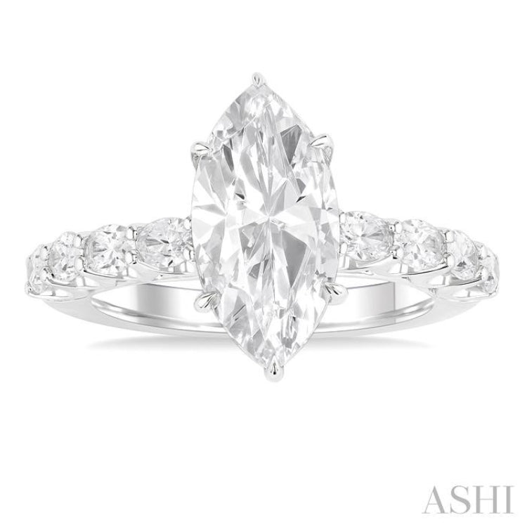 1 1/3 ctw Marquise Shape Oval and Round Cut Diamond Semi Mount Engagement Ring in 14K White Gold