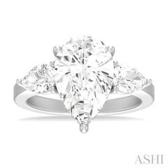 1.00 ctw Tri-Mount Centerpiece Pear and Round Cut Diamond Semi Mount Engagement Ring in 14K White Gold