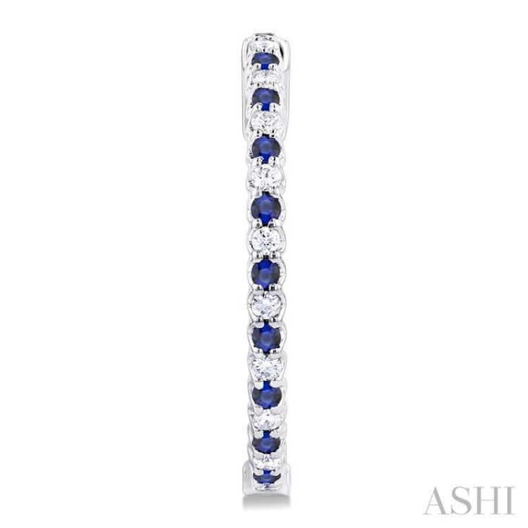 1.6 MM Round Sapphire and 1/2 ctw Round Cut Diamond Inside & Outside Alternating Precious Hoop Earrings in 14K White Gold