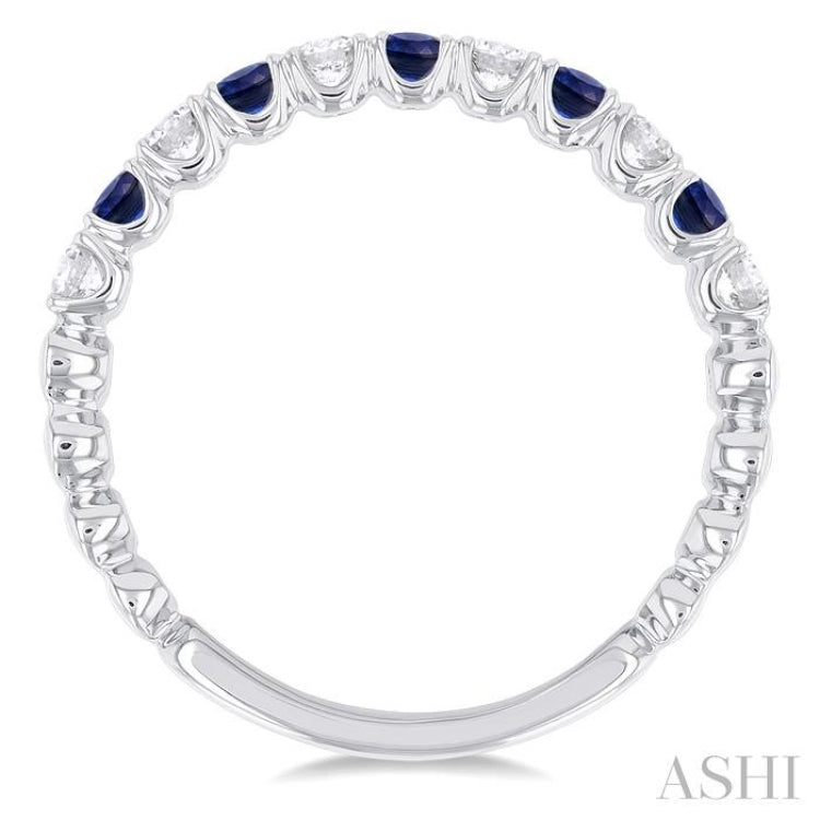 2.25 MM Sapphire and 1/4 Ctw Round Cut Diamond Precious Wedding Band in 14K White Gold