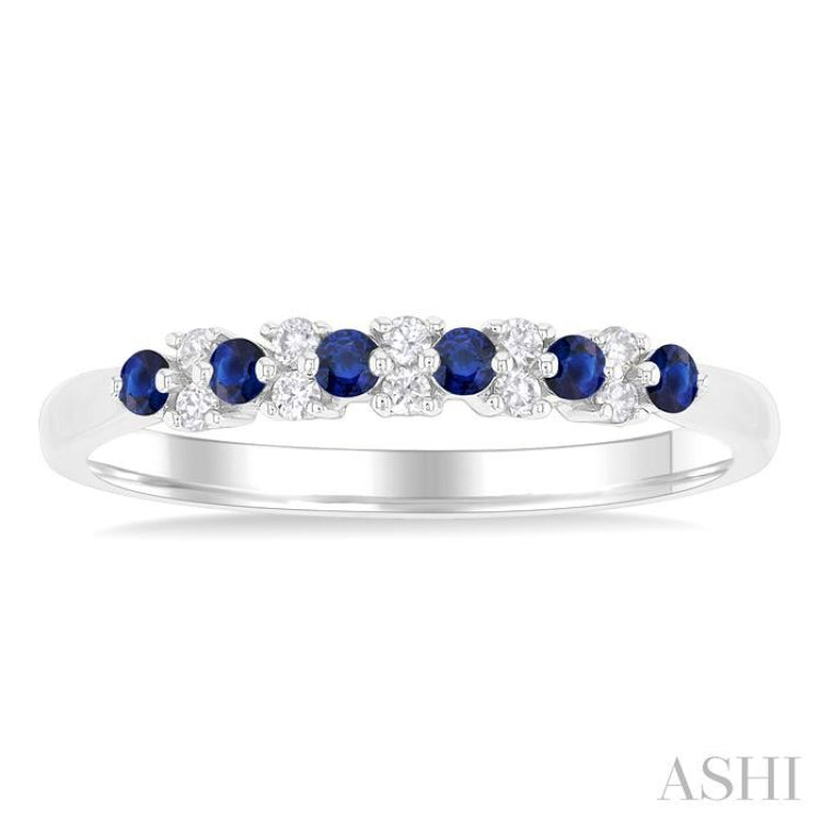 1.9 MM Sapphire and 1/10 ctw Round Cut Diamond Precious Band in 14K White Gold