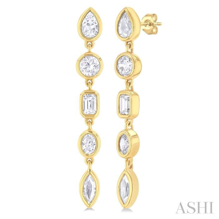 1.00 ctw Bezel Set Mixed Diamond Cut Fashion Earring in 14K Yellow Gold