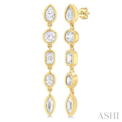 1.00 ctw Bezel Set Mixed Diamond Cut Fashion Earring in 14K Yellow Gold