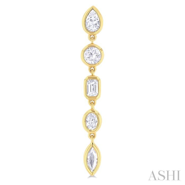 1.00 ctw Bezel Set Mixed Diamond Cut Fashion Earring in 14K Yellow Gold