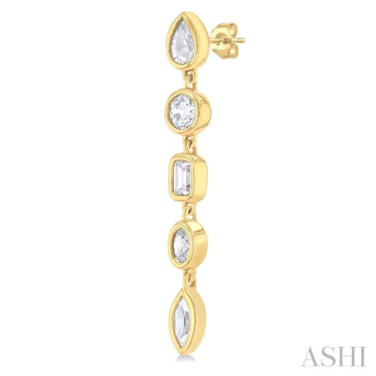 1.00 ctw Bezel Set Mixed Diamond Cut Fashion Earring in 14K Yellow Gold