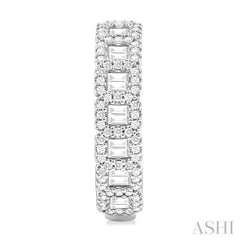 1 Ctw Fusion Baguette and Round Cut Diamond Fashion Hoop Earring in 14K White Gold