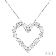 1.00 ctw Heart Shape Mixed Diamond Cut Fashion Pendant With Chain in 14K White Gold