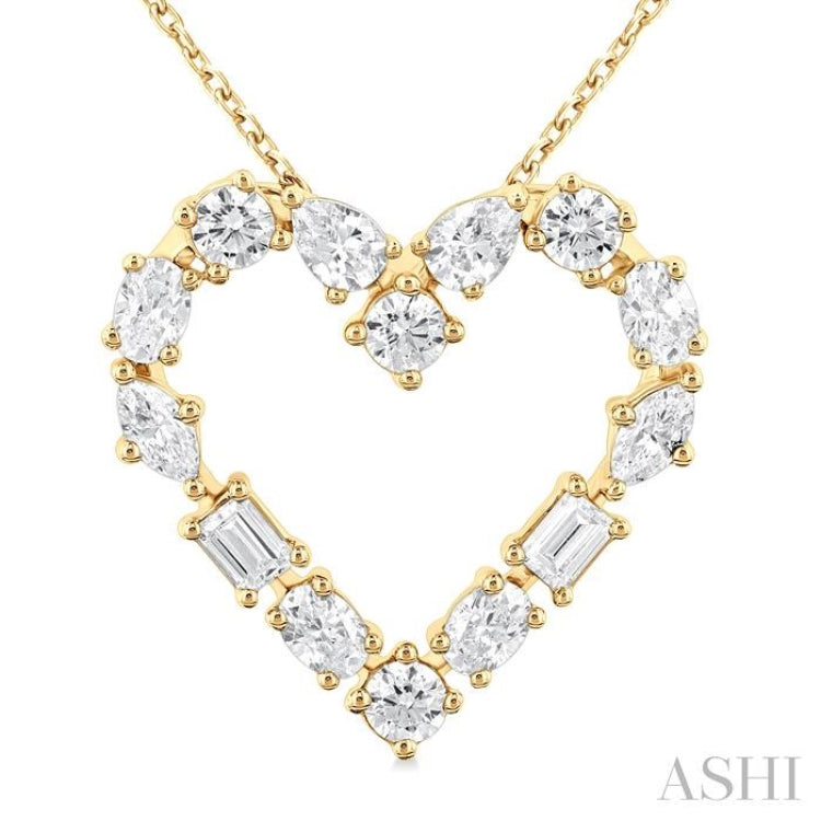 1.00 ctw Heart Shape Mixed Diamond Cut Fashion Pendant With Chain in 14K Yellow Gold