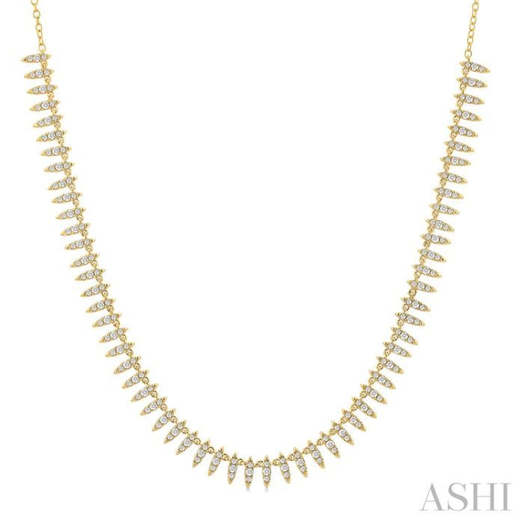 1.00 ctw Spikes Motif Round Cut Diamond Fashion Necklace in 14K Yellow Gold