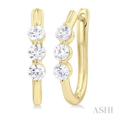 1.00 ctw 3-Stone Round Cut Diamond Fashion Hoop Earring in 14K Yellow Gold