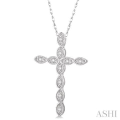 1/10 Ctw Round Cut Diamond Cross Pendant in 10K White Gold with Chain