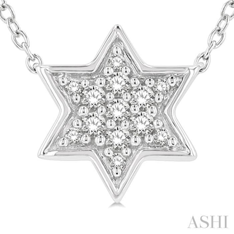 1/10 Ctw Star of David Petite Round Cut Diamond Fashion Pendant With Chain in 10K White Gold