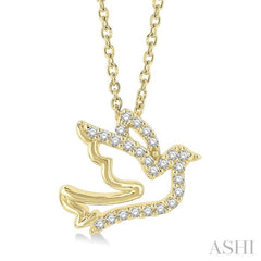 1/10 ctw Petite Dove Round Cut Diamond Fashion Pendant With Chain in 10K Yellow Gold