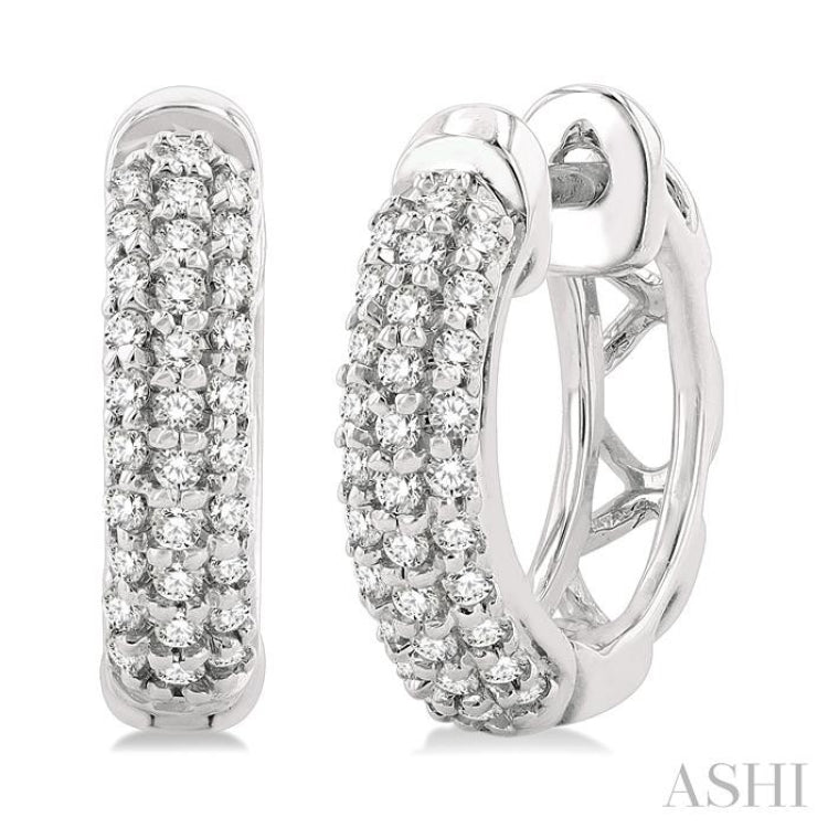1/4 Ctw Petite Triple Row Round Cut Diamond Fashion Huggies in 10K White Gold