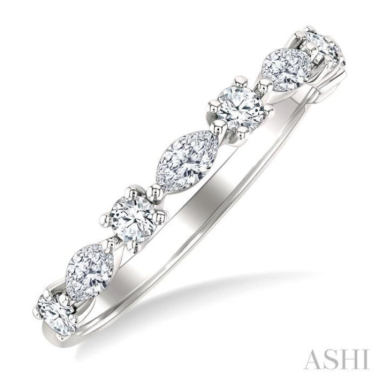 5/8 Ctw Scatter East-West Set Marquise and Round Cut Diamond Fashion Band in 14K White Gold