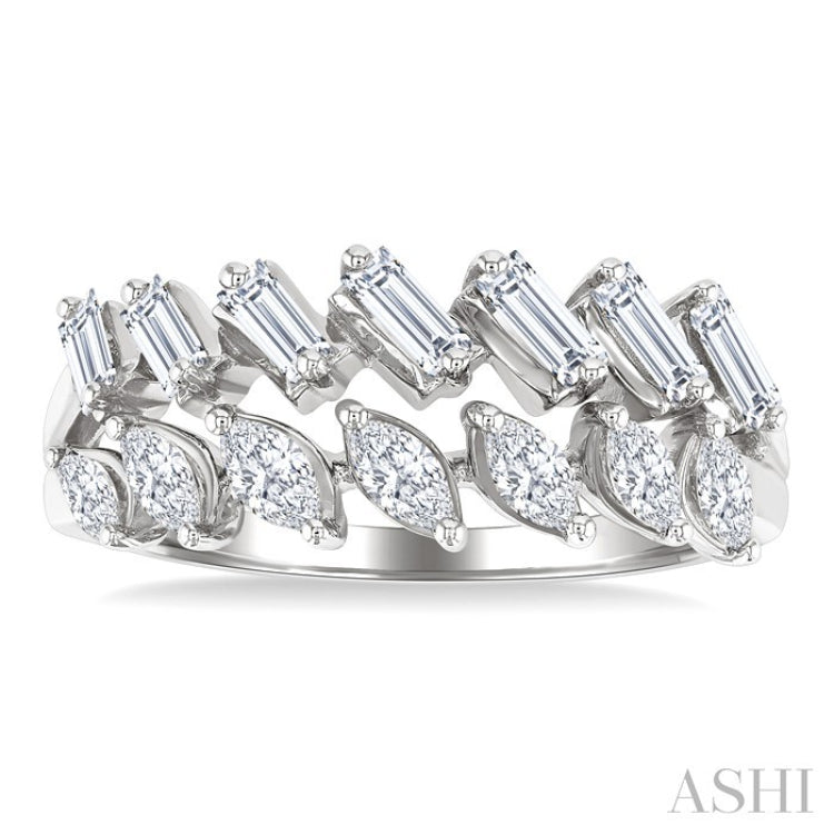 3/4 Ctw Split Twin Row Marquise and Baguette Cut Diamond Fashion Ring in 14K White Gold