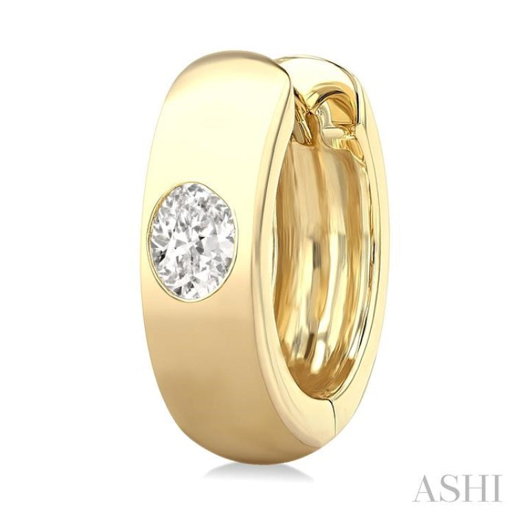1/3 ctw Bezel Set Oval Cut Diamond Fashion Huggie Earrings in 14K Yellow Gold