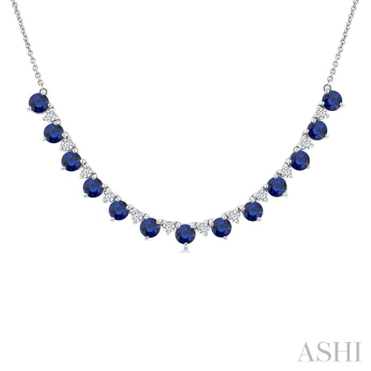 3.5 MM Round Shape Sapphire and 1/2 Ctw Round Cut Diamond Precious Tennis Necklace in 14K White Gold
