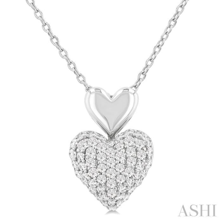 1/4 Ctw Heart Shape Pave Set Single Cut Diamond Fashion Pendant With Chain in 10K White Gold