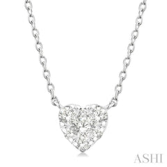 1/10 Ctw Lovebright Petite Heart Shape Round Cut Diamond Fashion Pendant With Chain in 10K White Gold