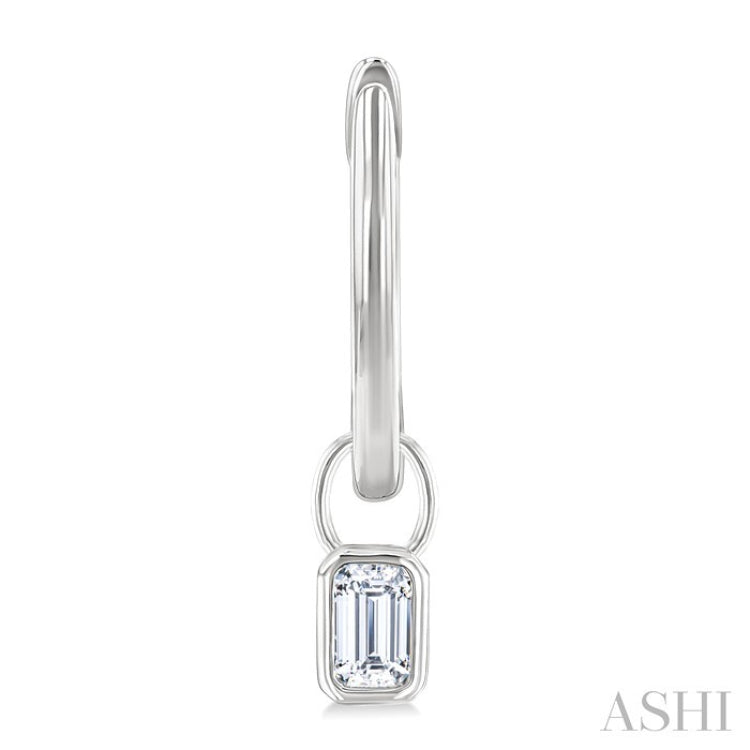 1/3 Ctw Bezel Set Emerald Cut Diamond Huggie Earrings in 10K White Gold