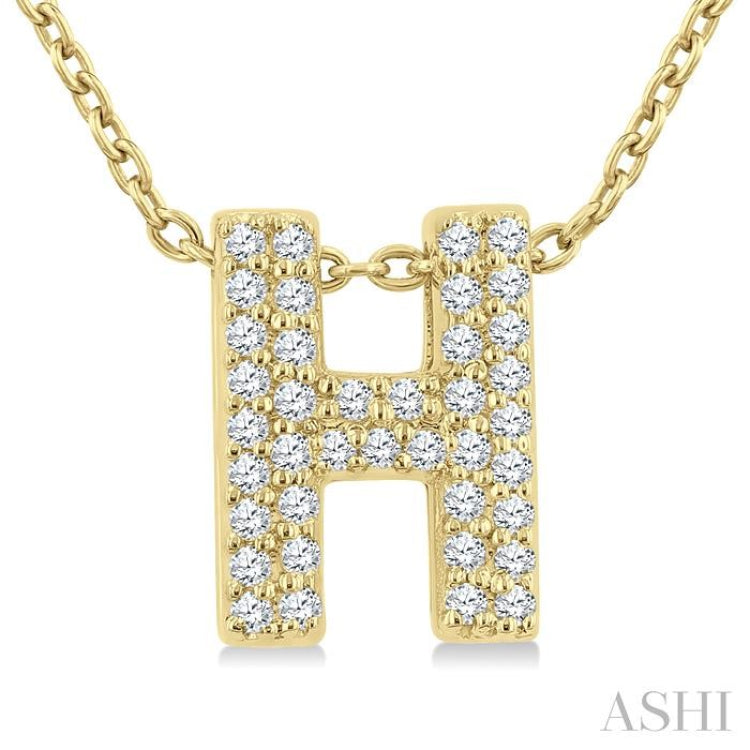 1/8 Ctw Bubble Accent Initial 'H' Round Cut Diamond Fashion Pendant With Chain in 10K Yellow Gold