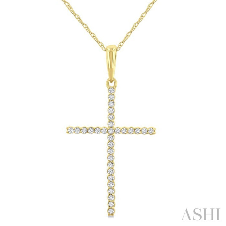 1/10 Ctw Cross Round Cut Diamond Fashion Pendant With Chain in 10K Yellow Gold