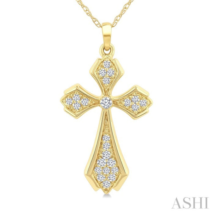 1/6 Ctw Cross Round Cut Diamond Fashion Pendant With Chain in 10K Yellow Gold