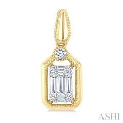 1/3 Ctw Fusion Baguette and Round Cut Diamond Fashion Earrings in 14K Yellow and White Gold