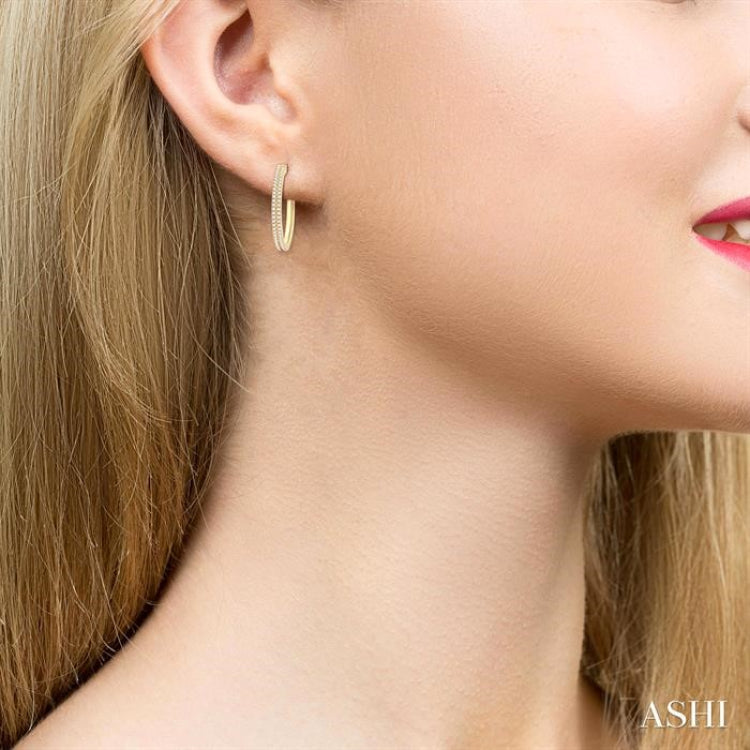 1/3 Ctw Double Row Round Cut Diamond Fashion Half Hoop Earring in 10K Yellow Gold