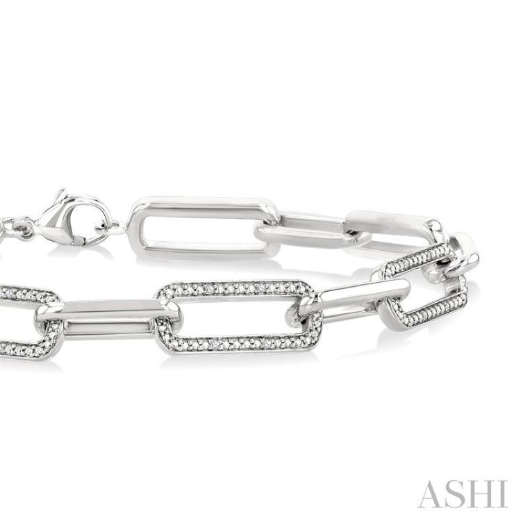 1/10 Ctw Bold Round Cut Diamond Paperclip Fashion Bracelet in Sterling Silver
