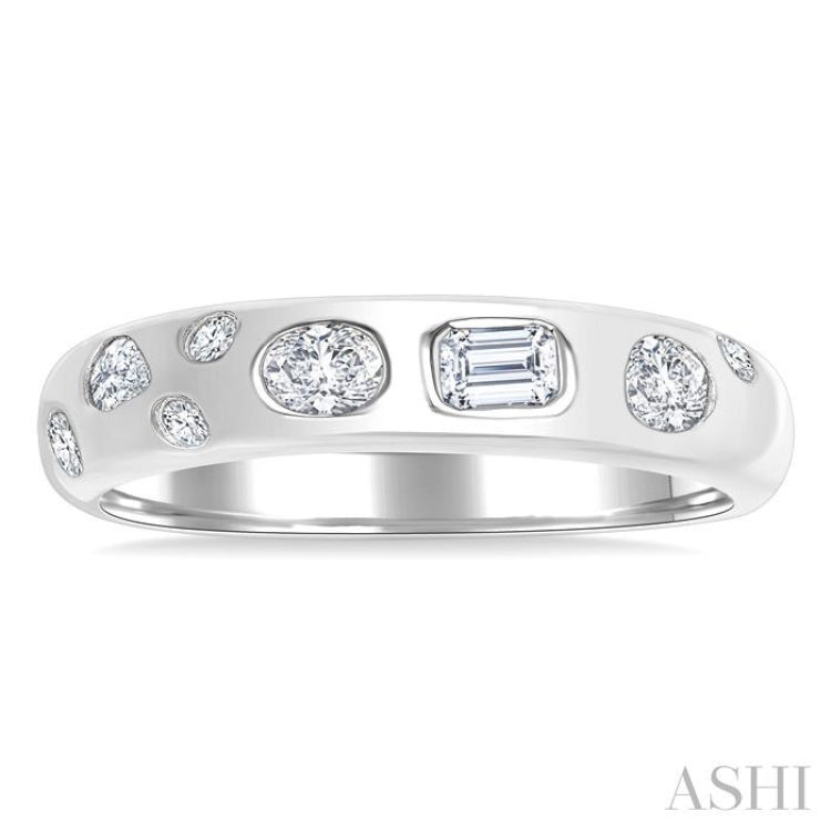 1/3 Ctw Bezel Set Mixed Shape Diamond Cut Fashion Band in 14K White Gold